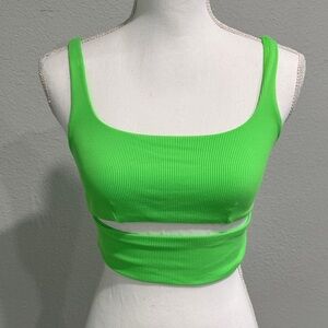 ALO Yoga Neon Green Ribbed Cutout Sports Bra
